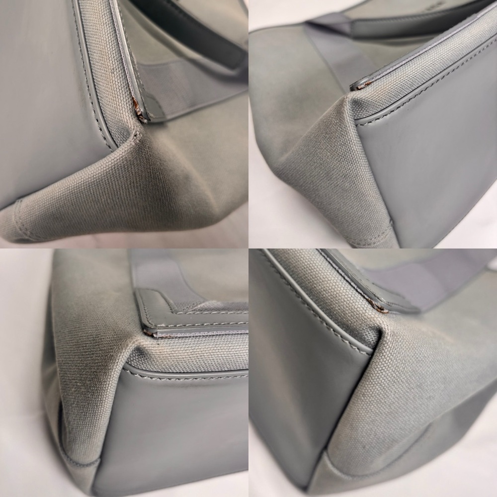 Balenciaga Cotton Canvas Silk Calfskin S Navy Cabas Grey with Pouch ✨ - Picture 14 of 15